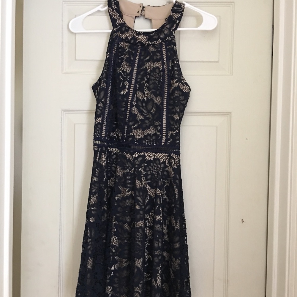 Navy blue/ beige lined dress